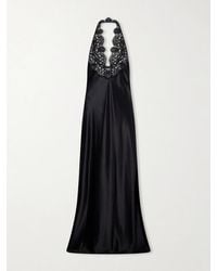 Nili Lotan - Noemie Lace-Trimmed Silk-Satin Halterneck Midi Dress - Lyst