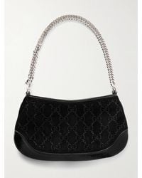 Gucci - Schultertasche Aus Twill Mit Kristallen Und Lederbesätzen - Lyst