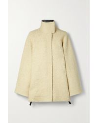 Tory Burch Oversized Leather-trimmed Wool-blend Bouclé Jacket - Multicolor