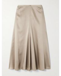 Brunello Cucinelli - Gathered Silk-Satin Midi Skirt - Lyst