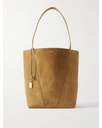Chloé - Spin Embellished Leather-Trimmed Suede Tote - Lyst
