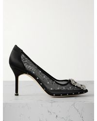 Manolo Blahnik - Hangisi 90 Satin-Trimmed Crystal-Embellished Flocked Mesh Pumps - Lyst