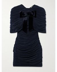 ShuShu/Tong - Bow-Embellished Velvet-Trimmed Gathered Jersey Mini Dress - Lyst
