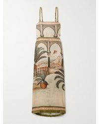 Johanna Ortiz - Cartagening Midikleid Aus Bedrucktem Leinen-Voile Mit Besätzen Aus Stroh Und Troddeln - Lyst