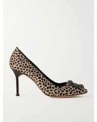 Manolo Blahnik - Hangisi 90 Embellished Leopard-Print Calf Hair Pumps - Lyst