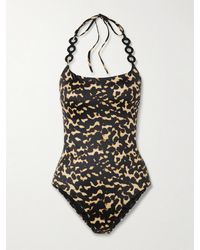 STAUD - Laird Embellished Printed Halterneck Swimsuit - Lyst