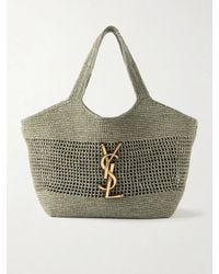 Saint Laurent - Icare Maxi Leather-Trimmed Raffia Tote - Lyst