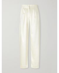 Abadia - Pleated Satin High-Waist Barrel-Leg Pants - Lyst