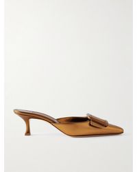 Manolo Blahnik - Maysalebi 50 Lizard-Effect Metallic-Leather Mules - Lyst