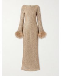 Clio Peppiatt - Mae Feather-Trimmed Embellished Beaded Tulle Gown - Lyst