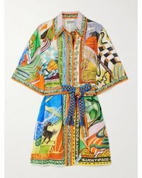 ALÉMAIS - Lucky Pace Belted Printed Linen-Gauze Mini Shirt Dress - Lyst