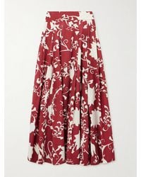 Emporio Sirenuse - Flaminia Pleated Floral-Print Cotton-Gabardine Maxi Skirt - Lyst