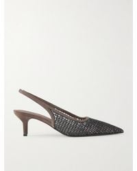Brunello Cucinelli - Embellished Suede-Trimmed Mesh Slingback Pumps - Lyst