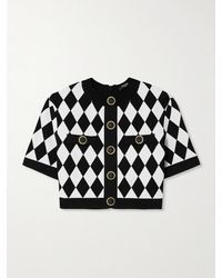 Balmain - Cropped Button-Embellished Jacquard-Knit Top - Lyst