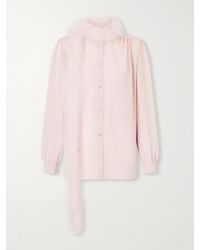 Valentino Garavani - Feather-Trimmed Silk Crepe De Chine Blouse - Lyst
