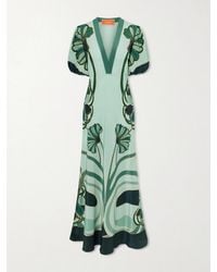 La DoubleJ - Marlene Satin-Trimmed Printed Silk-Crepe Midi Dress - Lyst