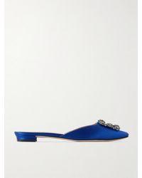 Manolo Blahnik - Hangisi Crystal-Embellished Satin Slippers - Lyst