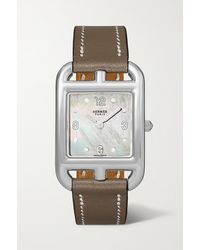 Hermès Cape Cod 23mm Small Stainless Steel, Leather, Mother-of-pearl And Diamond Watch - Metallic