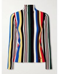 Loewe - Striped Ribbed-Knit Half-Zip Turtleneck Top - Lyst