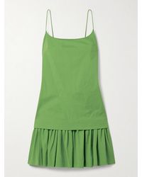 STAUD - Ari Gathered Cotton-Blend Poplin Mini Dress - Lyst