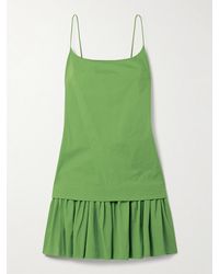 STAUD - Ari Gathered Cotton-Blend Poplin Mini Dress - Lyst