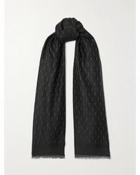 Saint Laurent - Fringed Wool, Cotton And Silk-Blend Jacquard Scarf - Lyst
