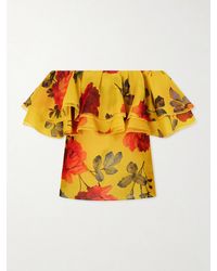 Carolina Herrera - Off-The-Shoulder Ruffled Floral-Print Silk-Organza Top - Lyst