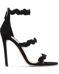 Prada Scalloped Suede Sandals - Black