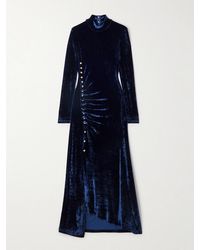 Rabanne - Asymmetric Ruched Embellished Velvet Turtleneck Dress - Lyst