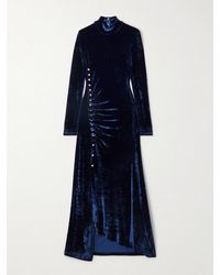 Rabanne - Asymmetric Ruched Embellished Velvet Turtleneck Dress - Lyst