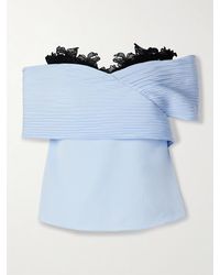 Kika Vargas - Penelope Off-The-Shoulder Guipure Lace-Trimmed Plissé-Crepe De Chine Top - Lyst