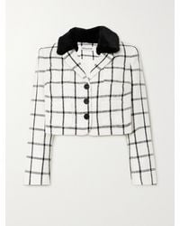Self-Portrait - Cropped Faux Fur-Trimmed Checked Tweed Jacket - Lyst