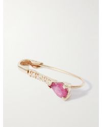 Loren Stewart - Mini Gemstone Safety Pin 14-Karat, Ruby And Diamond Single Earring - Lyst