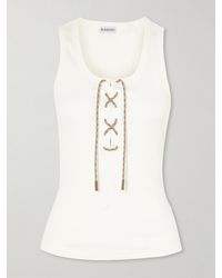 Burberry - Lace-Up Embroidered Ribbed Stretch-Cotton Jersey Tank - Lyst