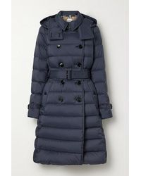 Burberry Belted Double-breasted Quilted Shell Down Coat - Blue