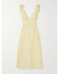 Rosie Assoulin - Bow-Detailed Checked Lyocell And Linen-Blend Midi Dress - Lyst