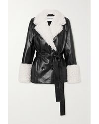 Stand Studio Veste En Cuir Synthétique Verni Texturé Et En Peau Lainée Synthétique À Ceinture Harmony - Noir