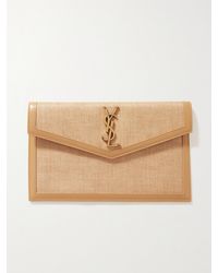 Saint Laurent - Uptown Leather-Trimmed Raffia Pouch - Lyst