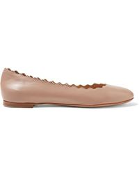 Chloé Lauren Scalloped Leather Ballet Flats - Natural