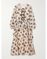 Sea - Joan Tie-Detailed Ruffled Floral-Print Voile Midi Dress - Lyst