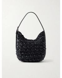 TOTEME - Belted Small Leather-Trimmed Raffia Shoulder Bag - Lyst