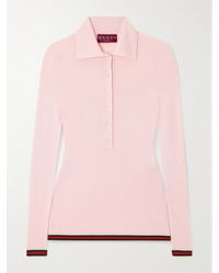 Gucci - Striped Ribbed Cashmere And Silk-Blend Polo Shirt - Lyst