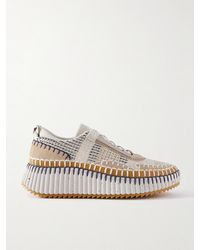 Chloé - Nama Embroidered Suede And Recycled-Mesh Sneakers - Lyst