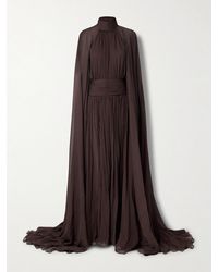 Oscar de la Renta - Robe Du Soir Effet Cape En Crépon De Soie À Fronces Et À Ornements - Lyst