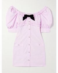 Alessandra Rich - Velvet-Trimmed Ruffled Cotton-Poplin Mini Dress - Lyst