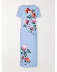 Carolina Herrera - Crystal-Embellished Floral Stretch-Crepe Midi Dress - Lyst