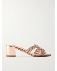 Aquazzura - Felix 50 Crystal-Embellished Mirrored-Leather Mules - Lyst