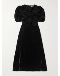 Sea - Alice Embroidered Lace-Trimmed Velvet Midi Dress - Lyst
