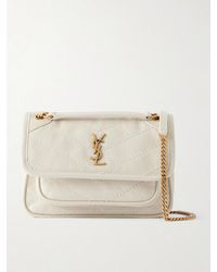 Saint Laurent - Niki Mini Cassandre-Embellished Crinkled-Leather Shoulder Bag - Lyst