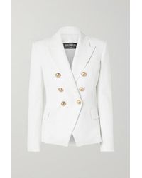 Balmain Blazer À Double Boutonnage En Serge De Laine - Blanc